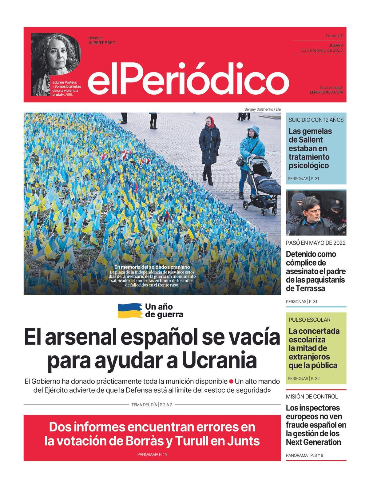 La portada d’EL PERIÓDICO del 23 de febrer del 2023