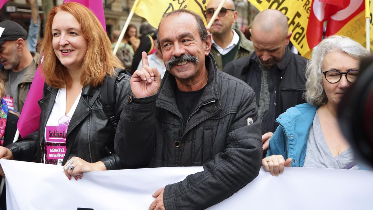 Philippe Martinez, participa en una manifestación en demanda de mejoras en los salarios en París
