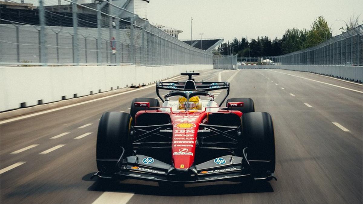 Hamilton, rodando con el Ferrari en el Madring