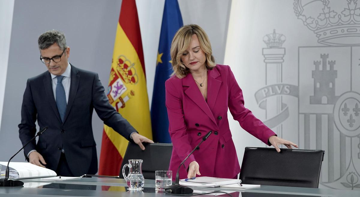 Pilar Alegría y Félix Bolaños durante la rueda de prensa posterior al Consejo de Ministros.