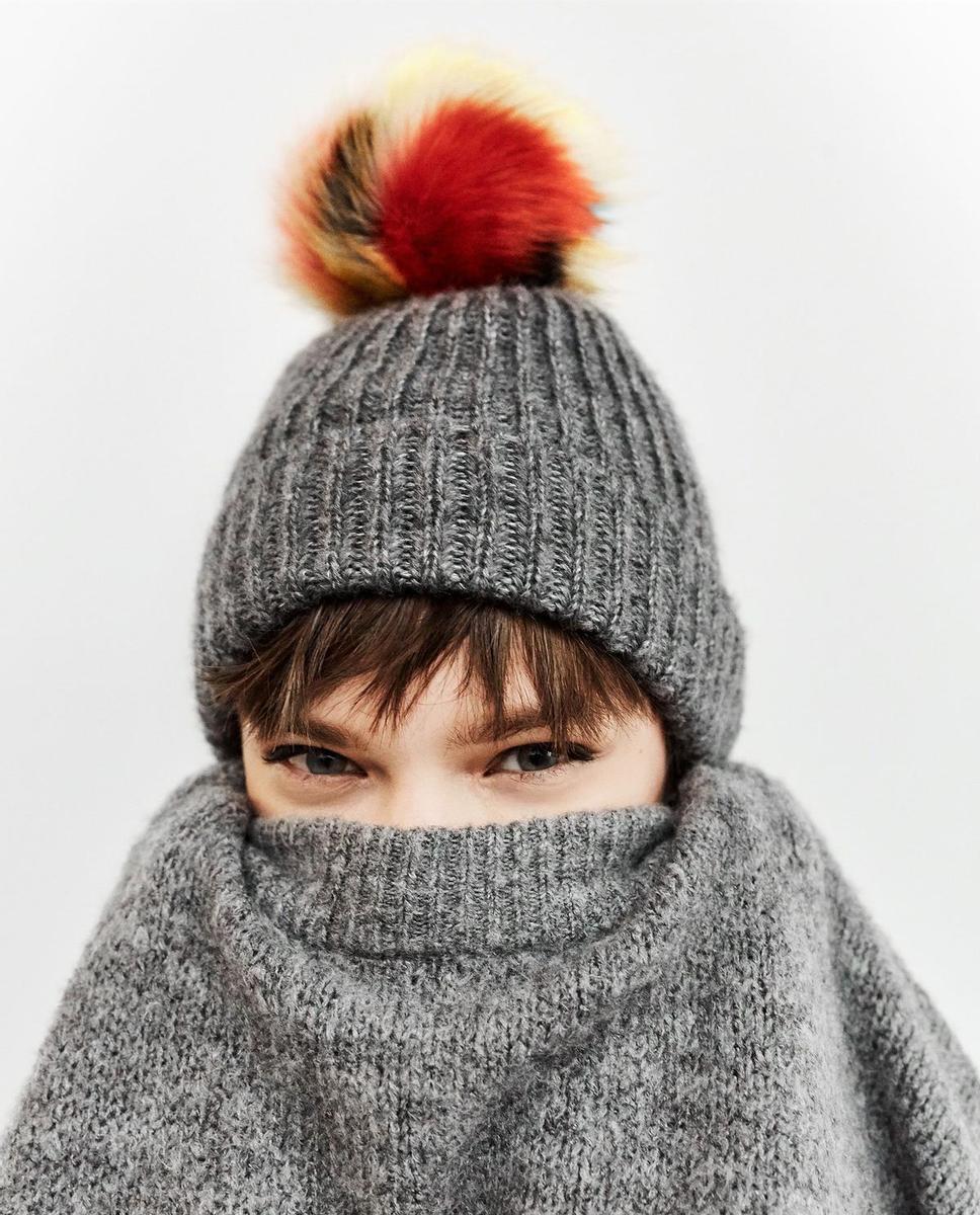 Gorro punto pompón, Zara