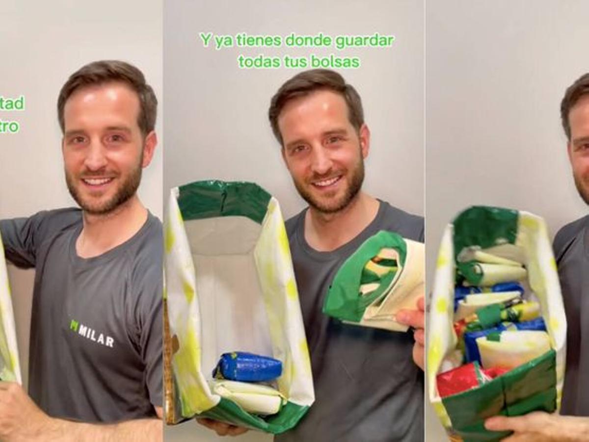 Este es el truco viral para guardar las bolsas del supermercado para ahorrar espacio