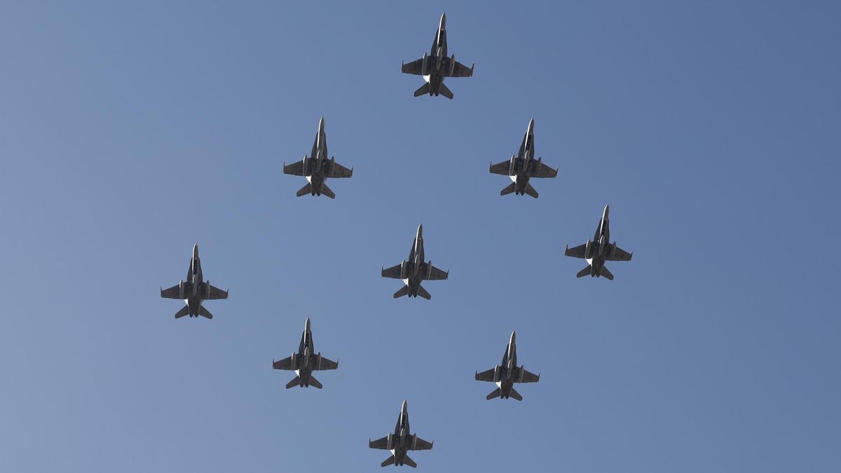 Vista del desfile de la Fuerza Aérea Española, en el desfile del Día de la Fiesta Nacional.