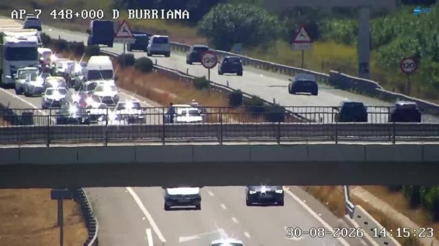Un tamponamento tra due veicoli causa code sulla AP-7 all'altezza di Burriana