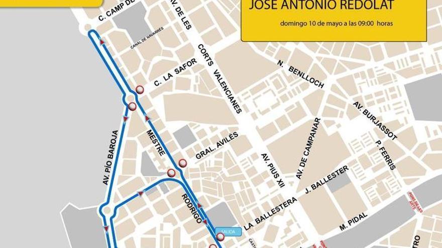 Recorrido y cortes de tráfico para la  XI carrera José Antonio Redolat