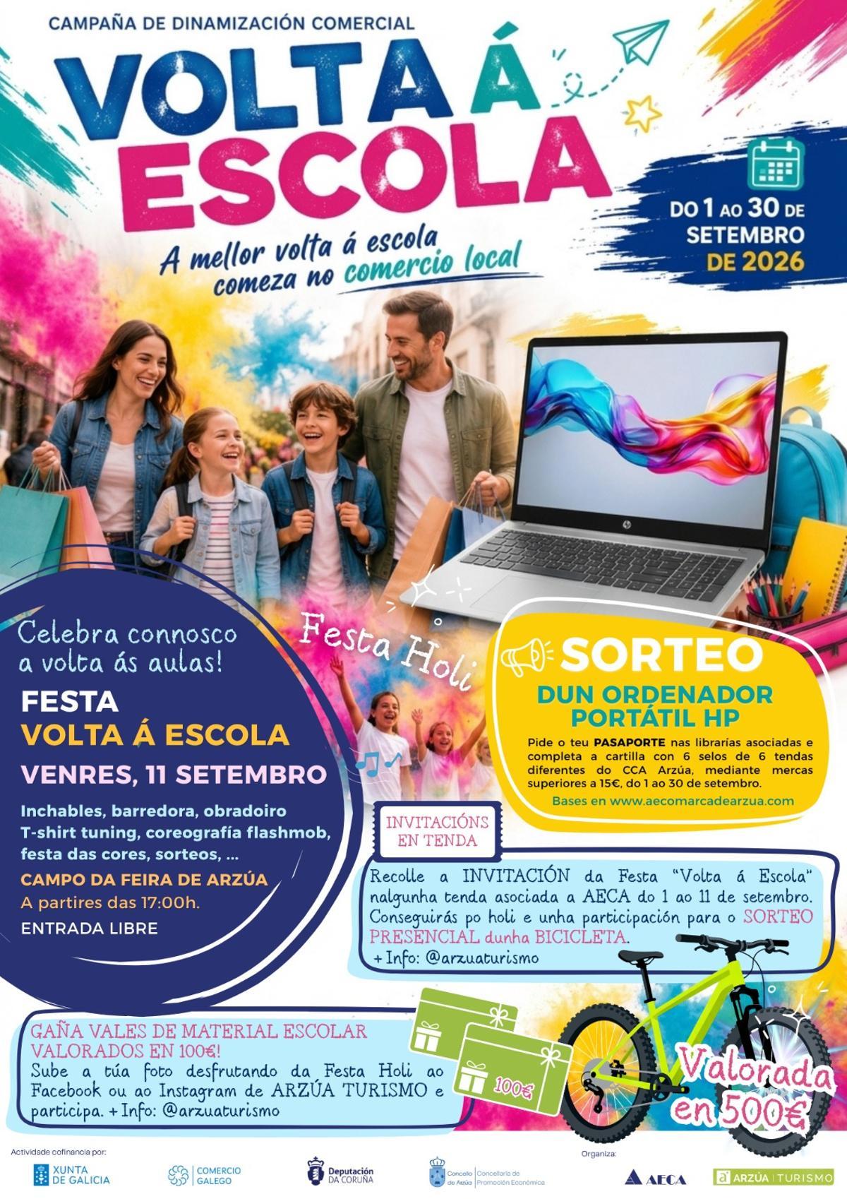 Cartel de «Volta á Escola» en Arzúa.