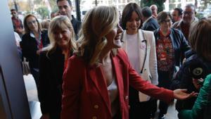 Pilar Alegría a su llegada al congreso del PSPV