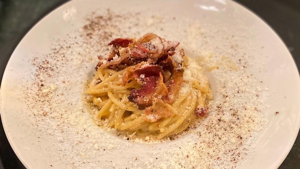 Los espaguetis a la carbonara del restaurante Le Romane (Barcelona).