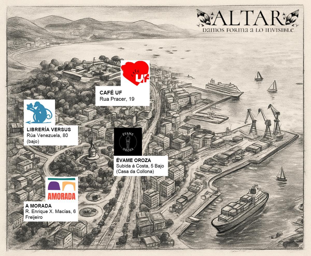 Mapa con los establecimientos de Vigo en los que figuran los altares.