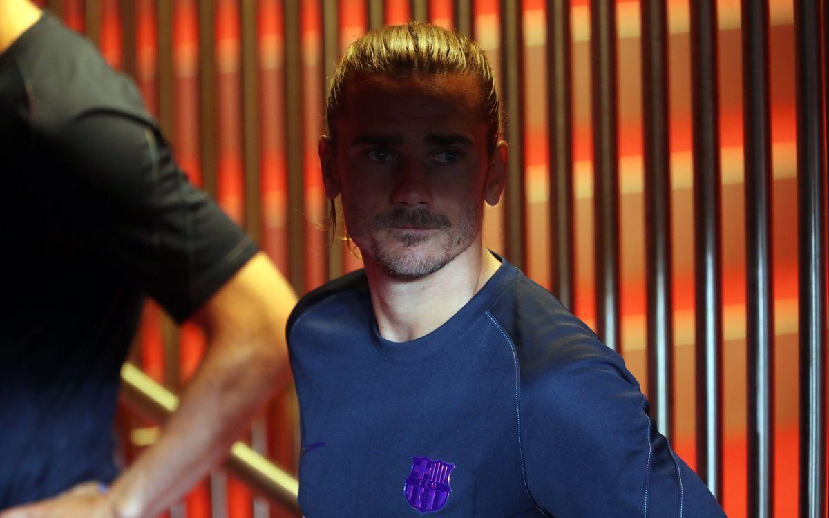 Griezmann, en el túnel de vestuarios de San Mamés antes del duelo con el Athletic.