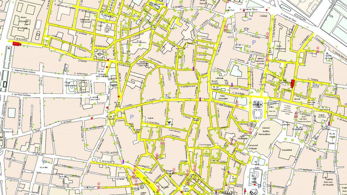 Plano orientativo de la zona restringida al tráfico en Ciutat Vella
