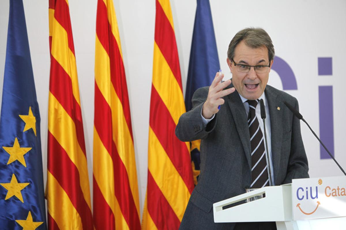 El president de la Generalitat, Artur Mas, durant la presentació del programa electoral de CiU, el 28 d’octubre, a Barcelona.
