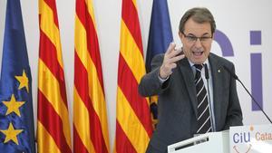 El president de la Generalitat, Artur Mas, durant la presentació del programa electoral de CiU, el 28 d’octubre, a Barcelona.