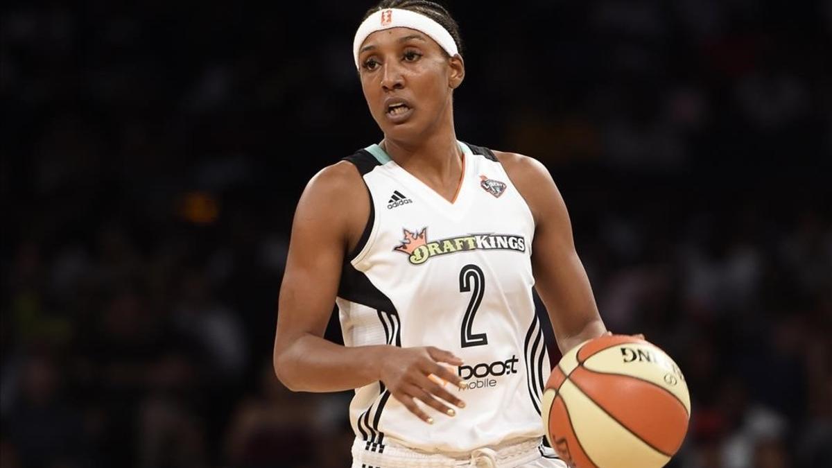 Candice Wiggins con la camiseta de su último equipo (New York Liberty)