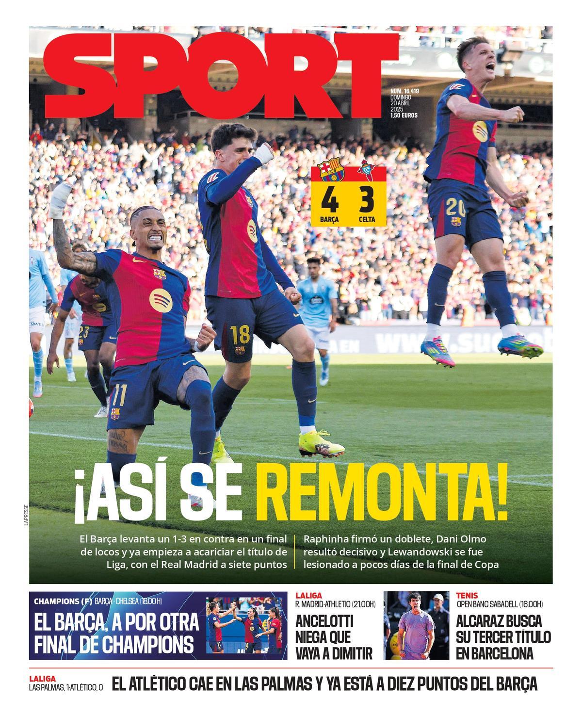 La portada de SPORT del domingo 20 de abril