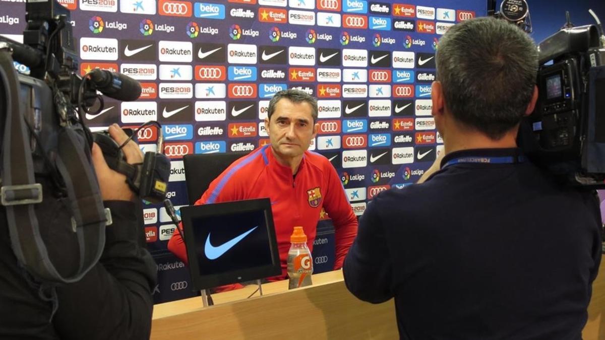 Ernesto Valverde, hoy, en la sala de prensa de la Ciudad Deportiva Joan Gamper.