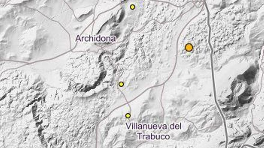 Localización de los cuatro terremotos registrados entre Archidona y Villanueva del Trabuco.