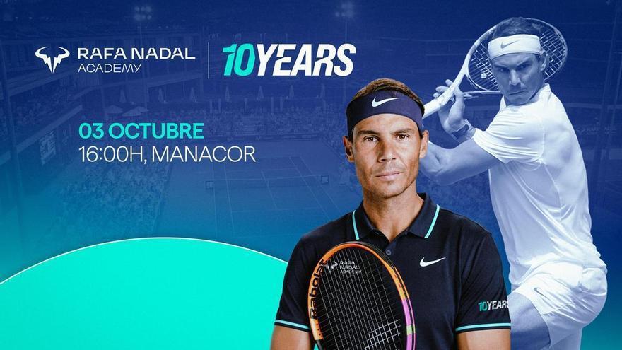Rafa Nadal regresa a las pistas dos años después de su retirada para celebrar el décimo aniversario de su academia