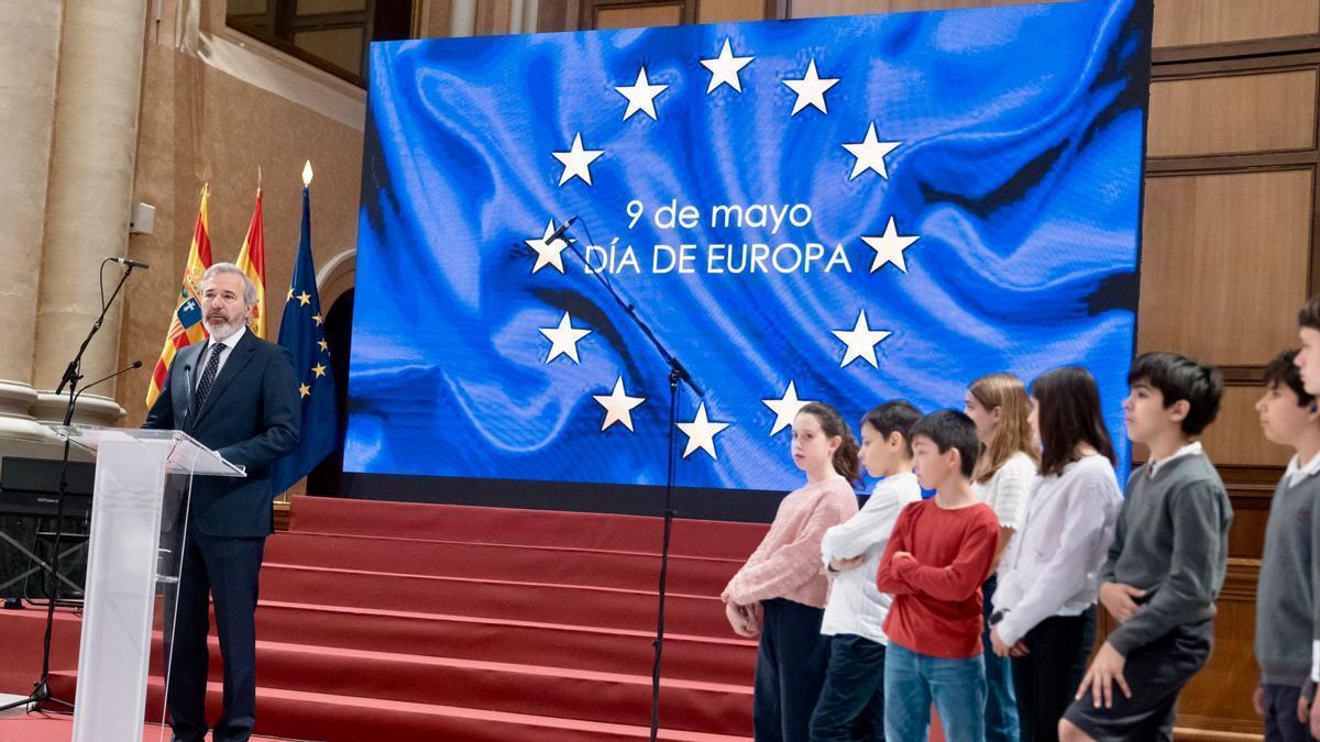 El presidente Jorge Azcón, este viernes en la celebración del Día de Europa.