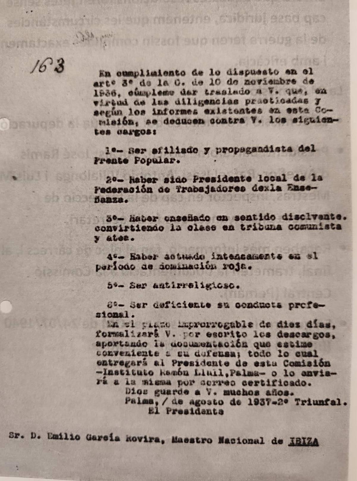 Expediente del maestro depurado Emilio García Rovira.