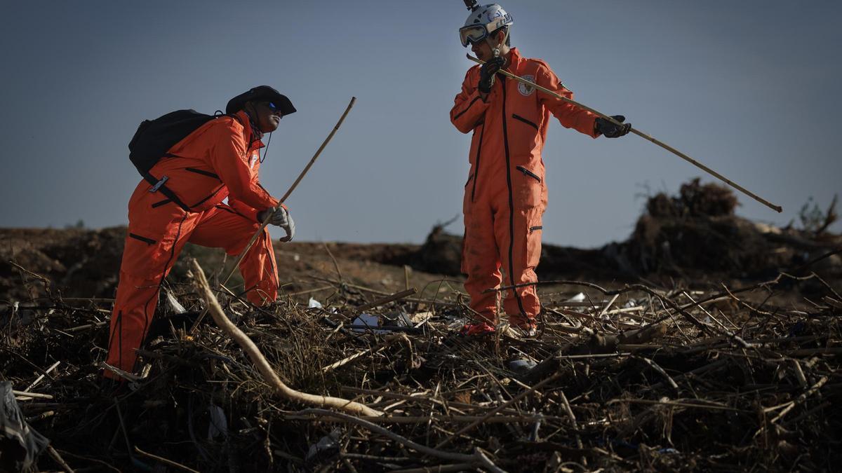 Los Topos Aztecas: un mono de guerra y cañas de bambú para buscar desaparecidos.