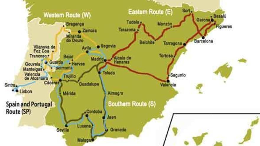 Mapa de rutas que realiza Raíces de Sefarad.