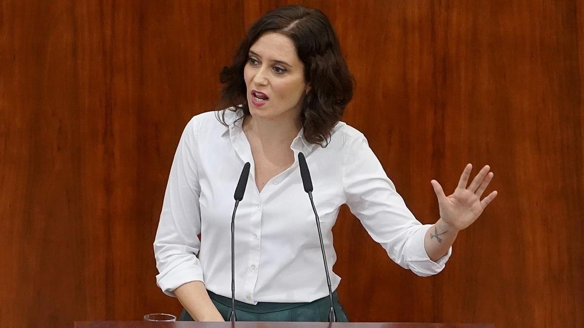 Isabel Díaz Ayuso durante el pleno de investidura.