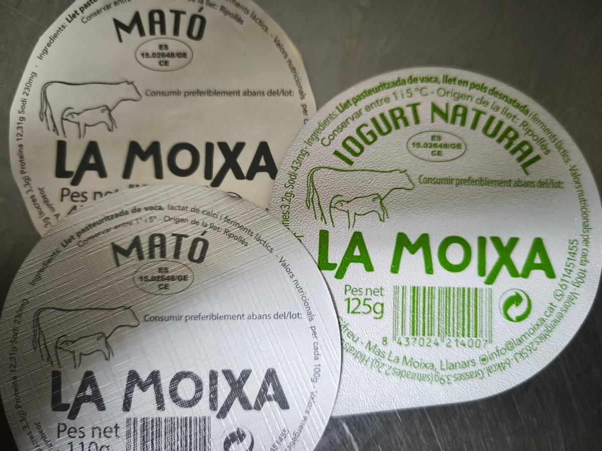 El iogurt natural i mató produïts a Mas La Moixa.