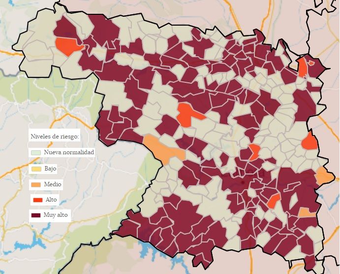 Mapa de localidades de Zamora con contagios COVID en los últimos 14 días