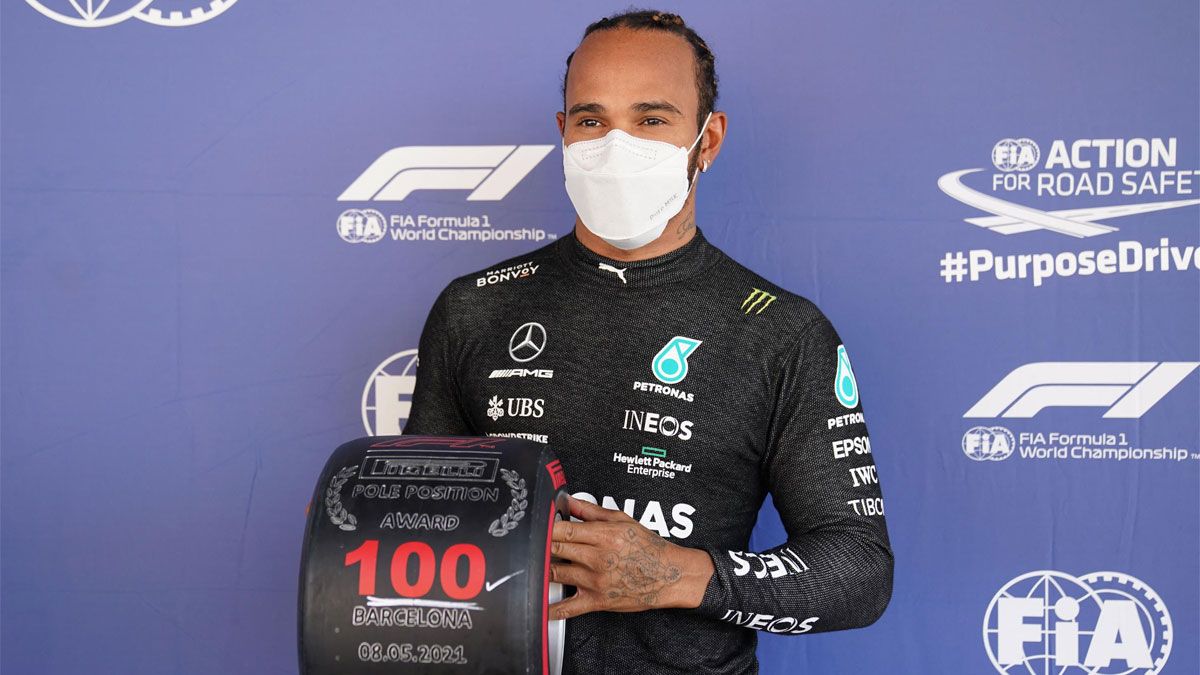 Hamilton ha celebrado su pole número 100 en Barcelona