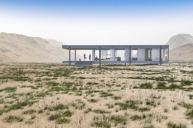 Casa de estilo Desert Modernism con grandes paredes de cristal