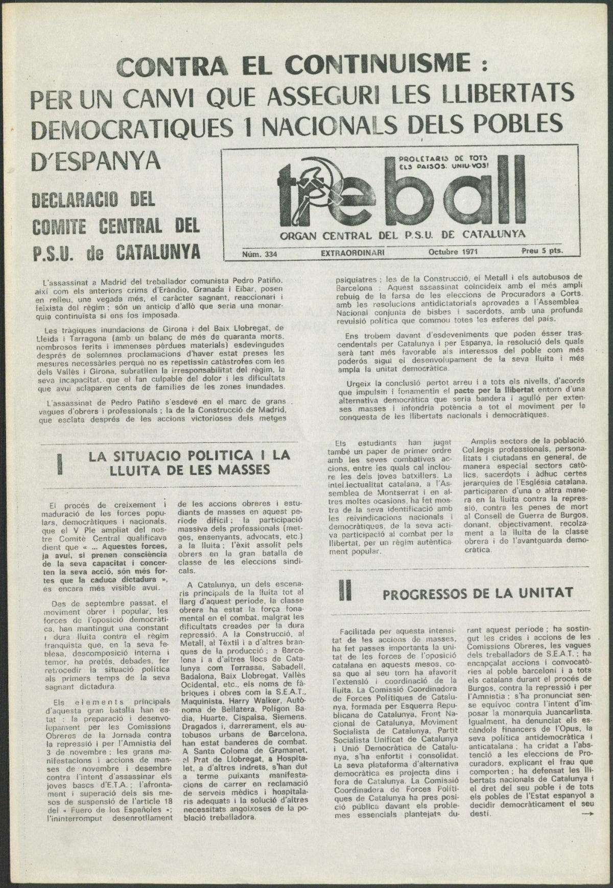 imagen de un ejemplar de Treball' de 1971.
