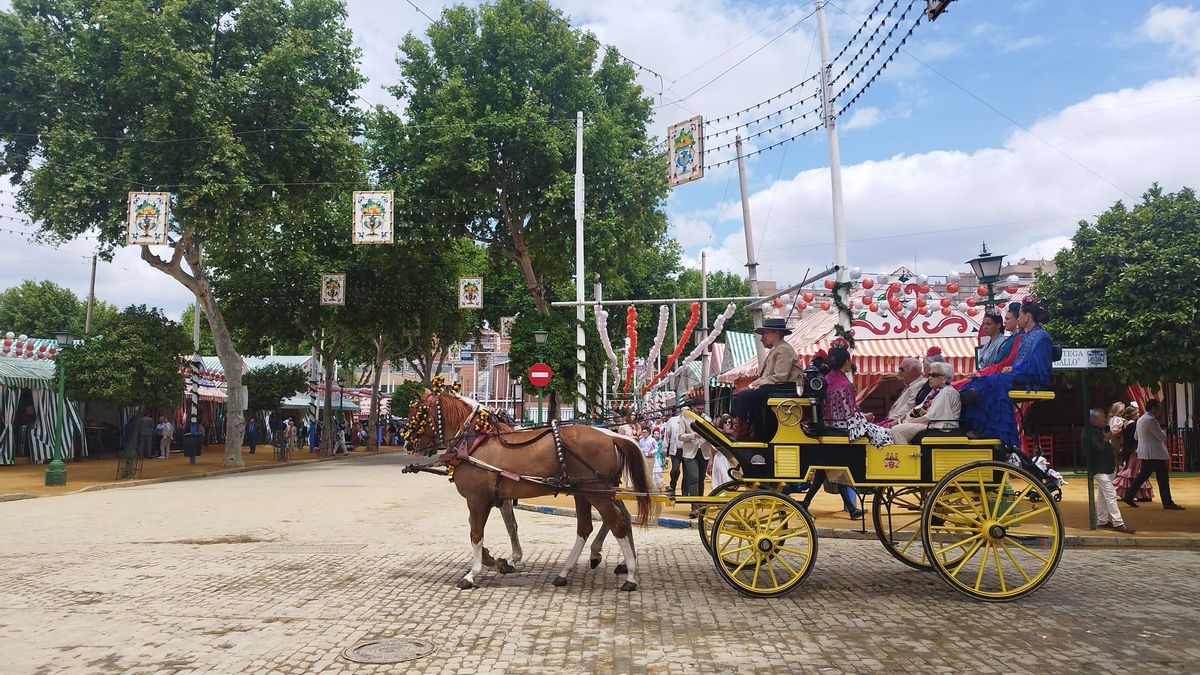 Un coche de caballos este miércoles en el Real de la Feria.