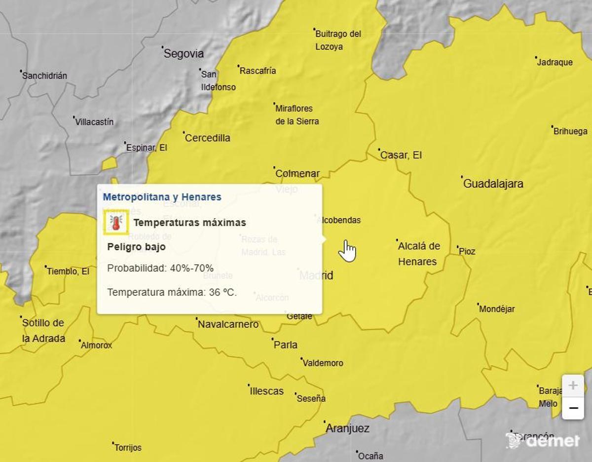 Mapa de avisos para este jueves