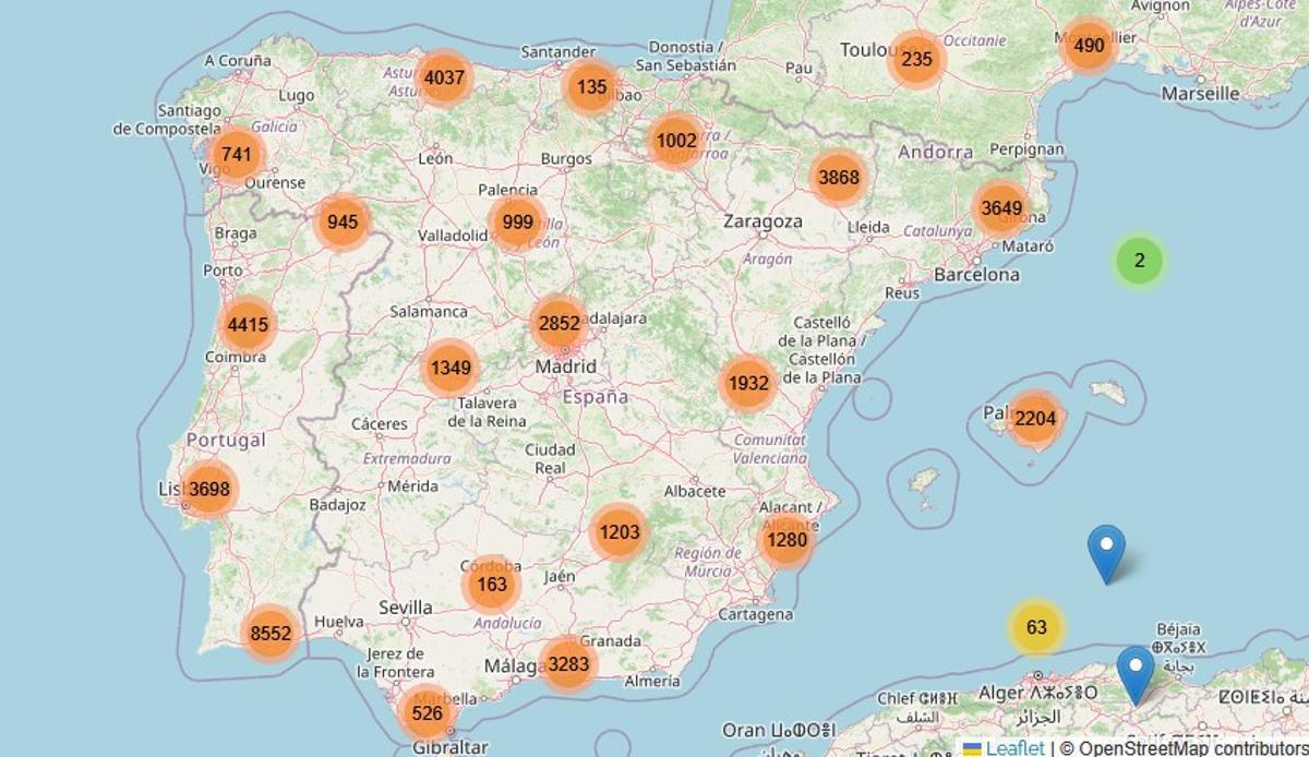 Mapa interactivo que se puede usar a través de la web abejassilvestres.es