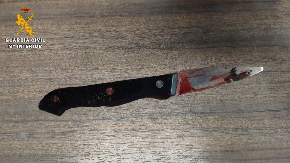 Cuchillo ensangrentado con el que se atacó a la víctima