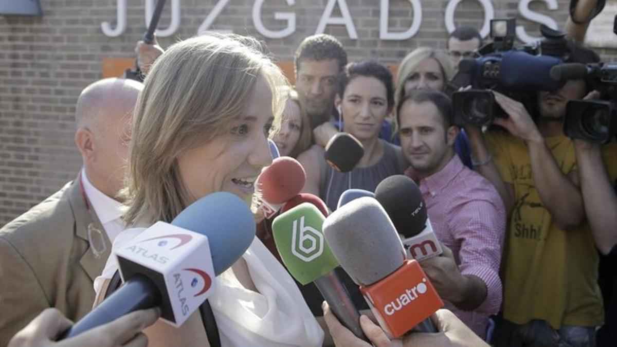 La exdiputada de IU en Madrid Tania Sánchez, este martes, a su llegada a los juzgados de Arganda del Rey para declarar como imputada.