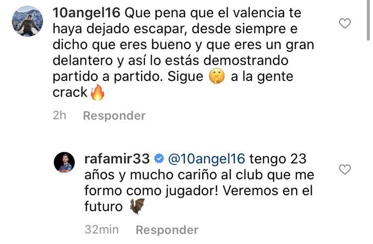 Rafa Mir contesta a un valencianista sobre su futuro y el Valencia