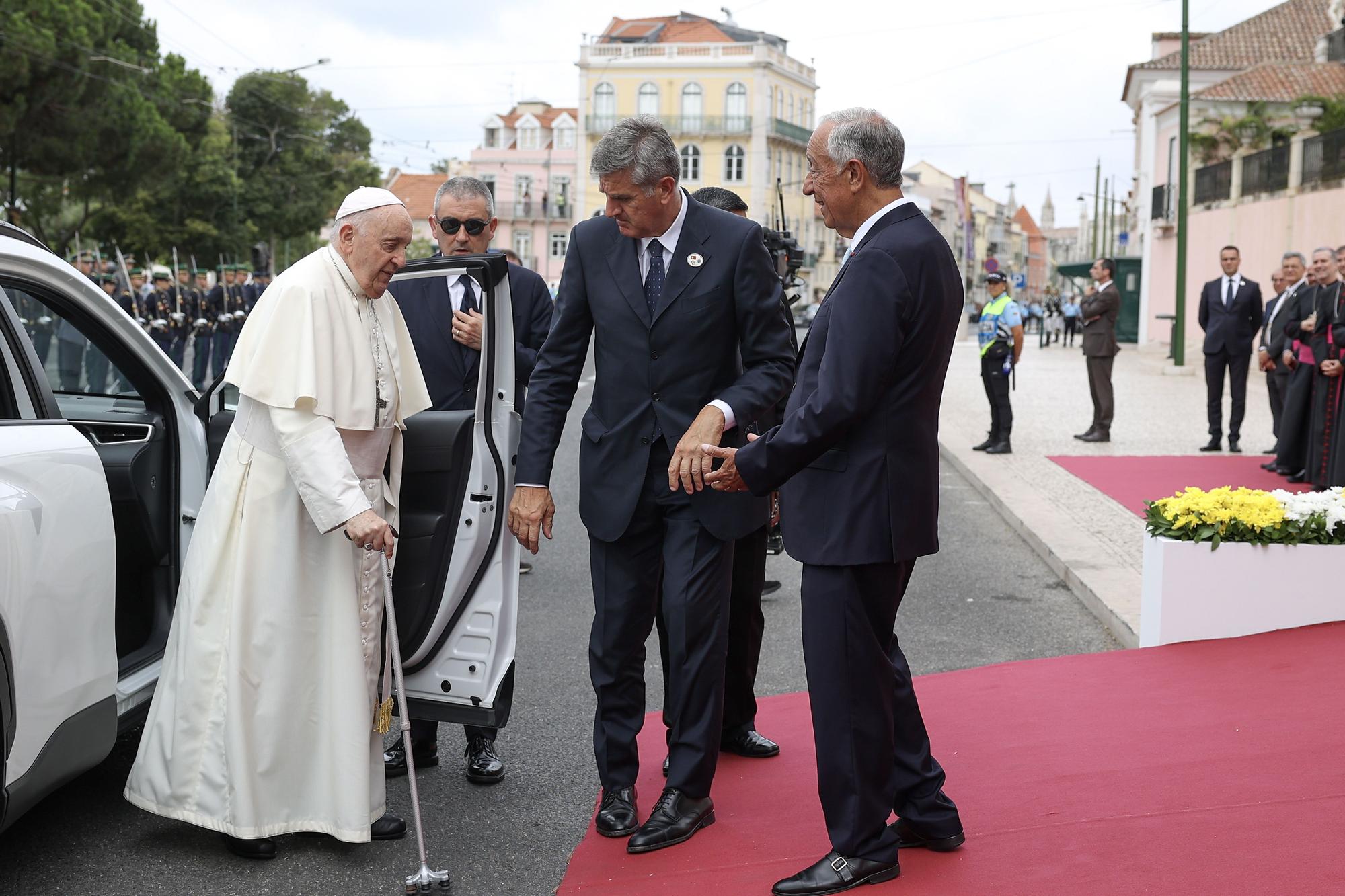 Pope Francis meets Portugal's President Marcelo Rebelo de Sousa in Lisbon