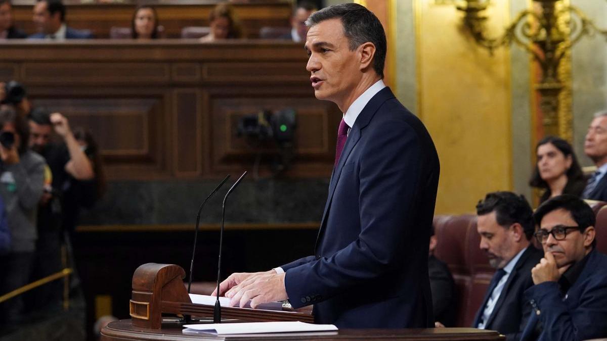 Pedro Sánchez, durante su discurso como candidato a la investidura en el Congreso de los Diputados.