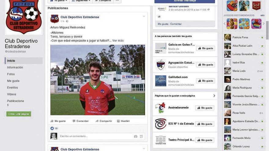 Muro de Facebook del Club Deportivo Estradense con el cuestionario realizado a Arturo.