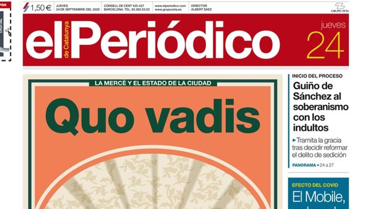 La portada de EL PERIÓDICO del 24 de septiembre del 2020.