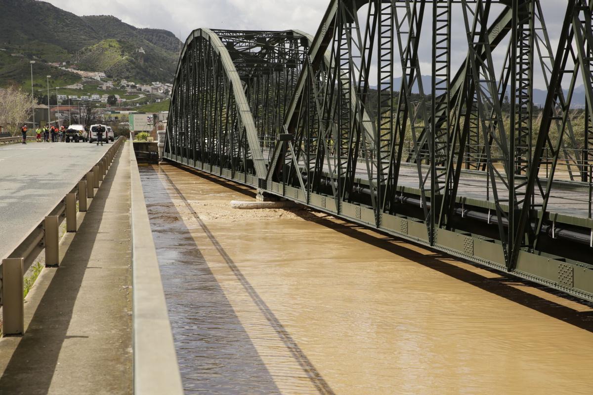Crecida del río Guadalhorce a su paso por el Puente de Hierro de la Estación de Cártama