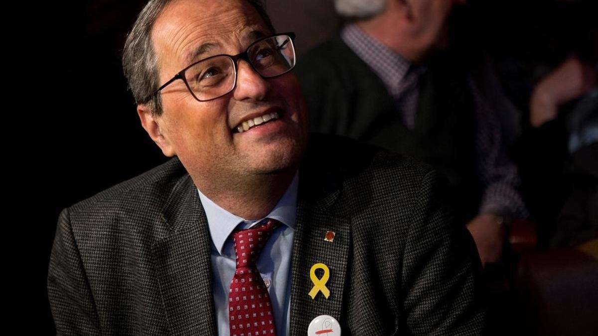 El presidente de la Generalitat, Quim Torra, en la presentación de la candidatura de JxCat a la alcaldía de Barcelona, este jueves.