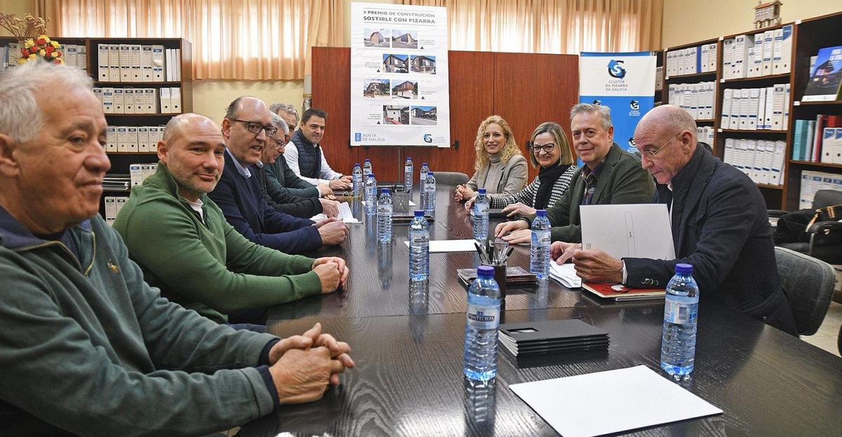 Reunión, este martes en O Barco, del conselleiro de Sanidade y otros cargos con representantes del Clúster de la Pizarra. |  Cedida