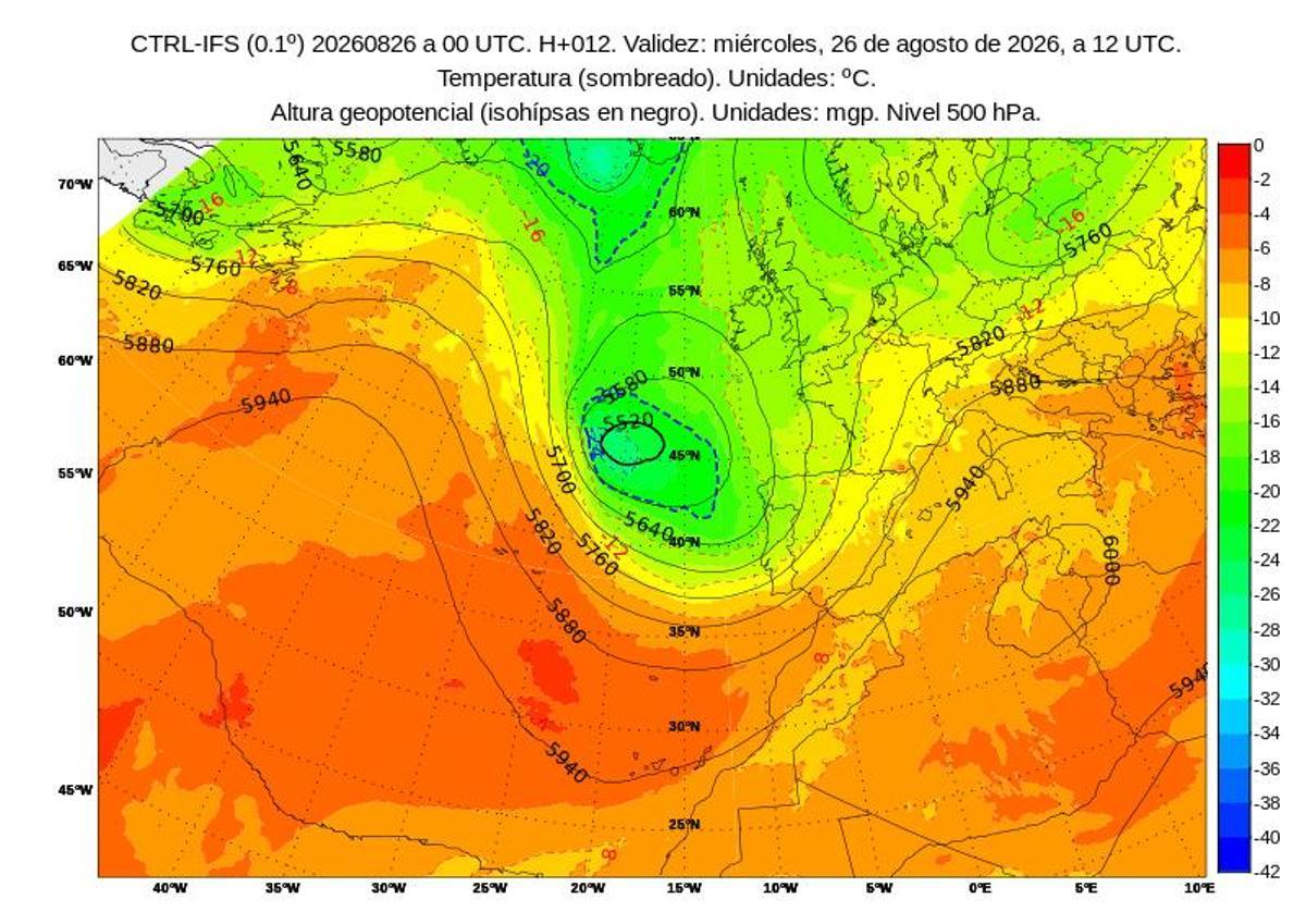 Mapa climático elaborado por la Aemet para hoy miércoles, 26 de agosto.