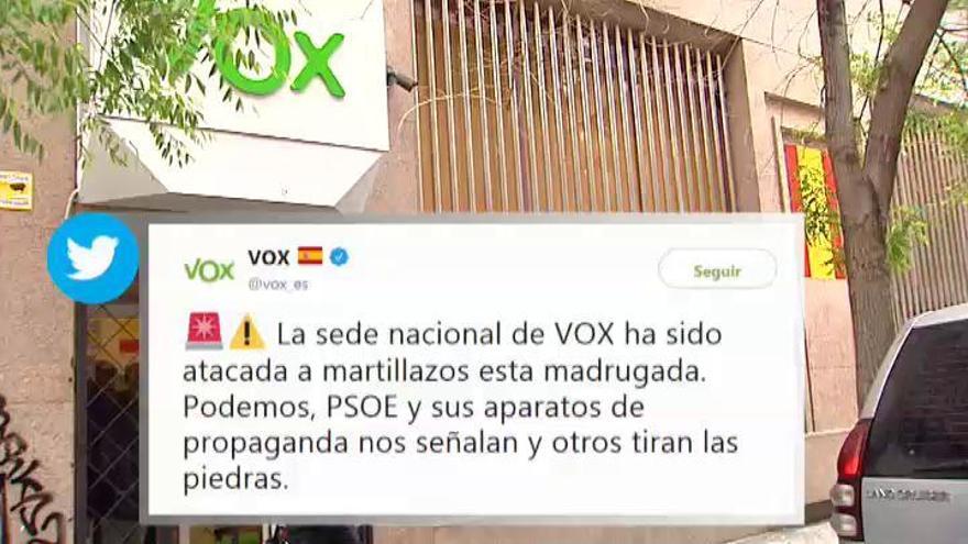 Atacan con piedras la sede de Vox en Madrid