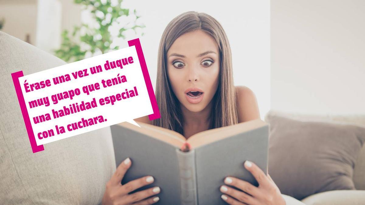 Mujer leyendo con cara de sorprendida