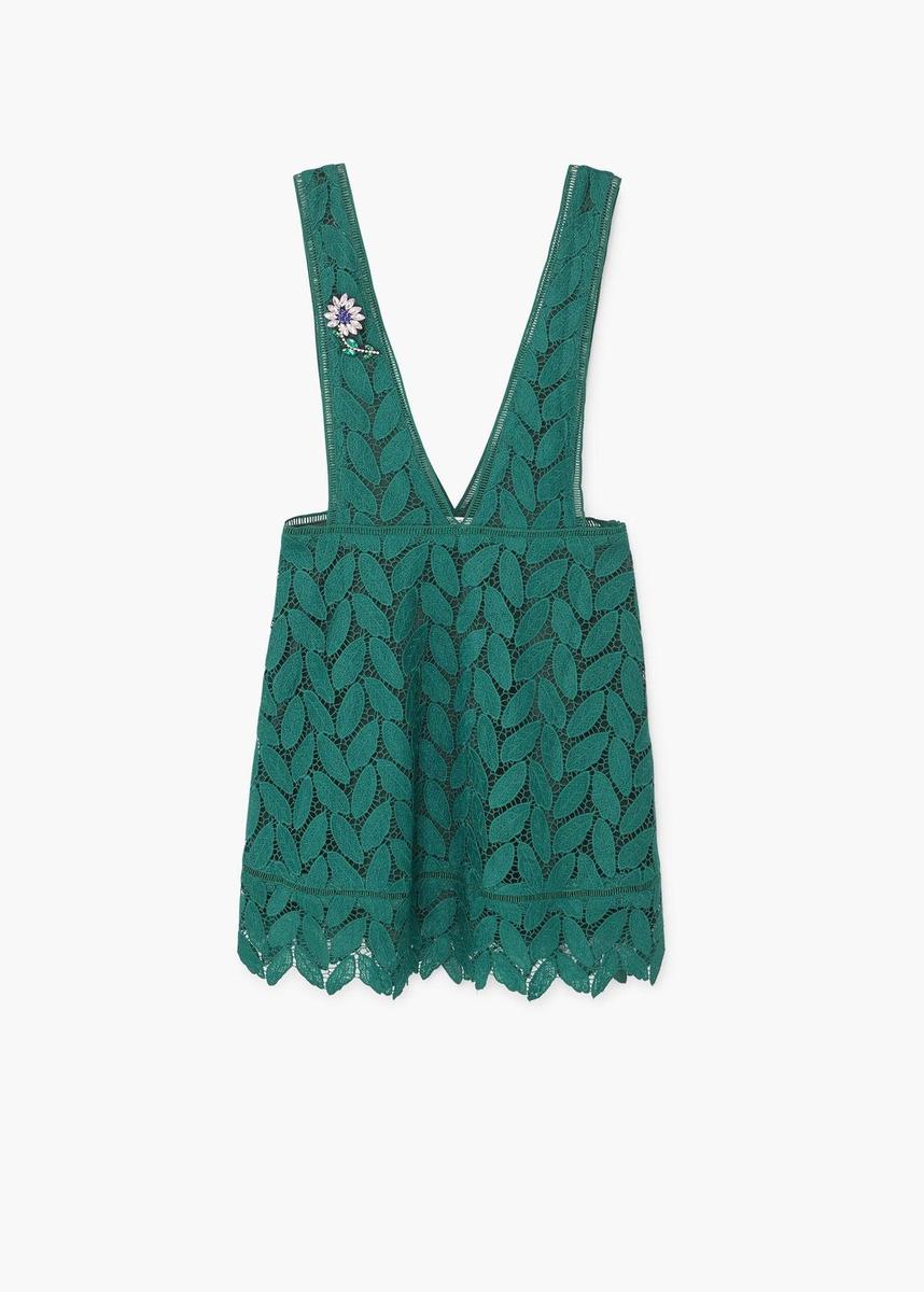 Amarás el verde por encima de todo: Vestido de guipur, de Mango (39,99 euros).