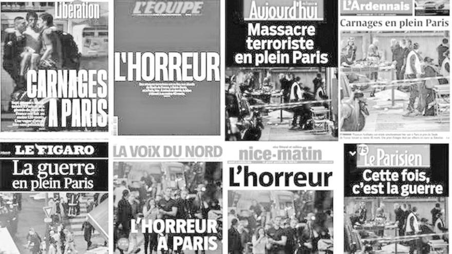 La prensa francesa se volcó con la horrenda noticia y medios como &quot;Libération, &quot;L&#039;Equipe&quot;, &quot;Le Figaro&quot;, &quot;Le Parisien&quot; conmocionados con el asesinato indiscriminado de sus compatriotas dedicaron sus portadas en exclusiva a los atentados que sufrió el viernes la capital francesa.